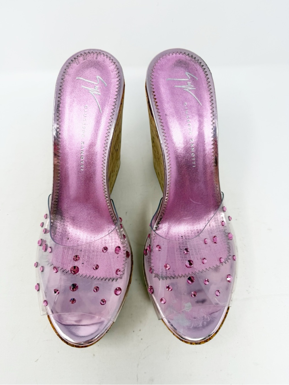 Giuseppe Zanotti Pink Rhinestone Cork Wedge Slide Sandals Womens Size EU 39 - Picture 3 of 12
